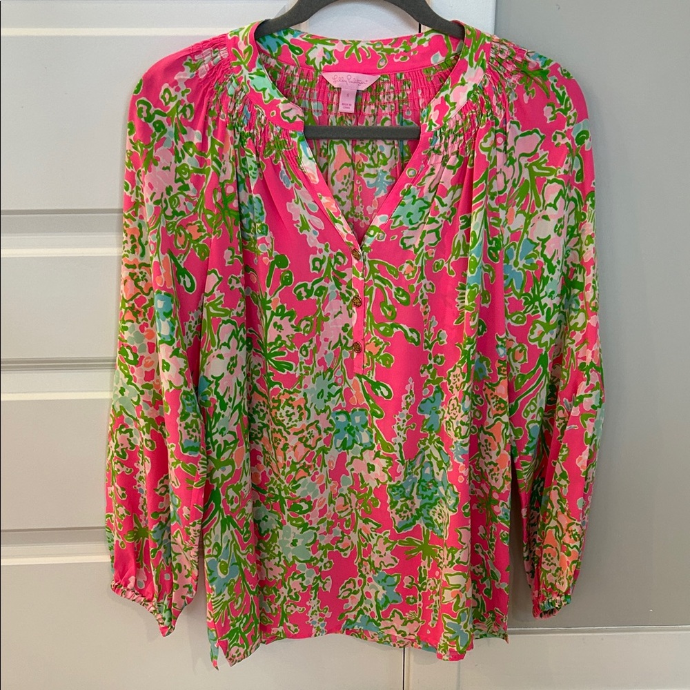 Lilly Pulitzer Pink and Green Floral Blouse